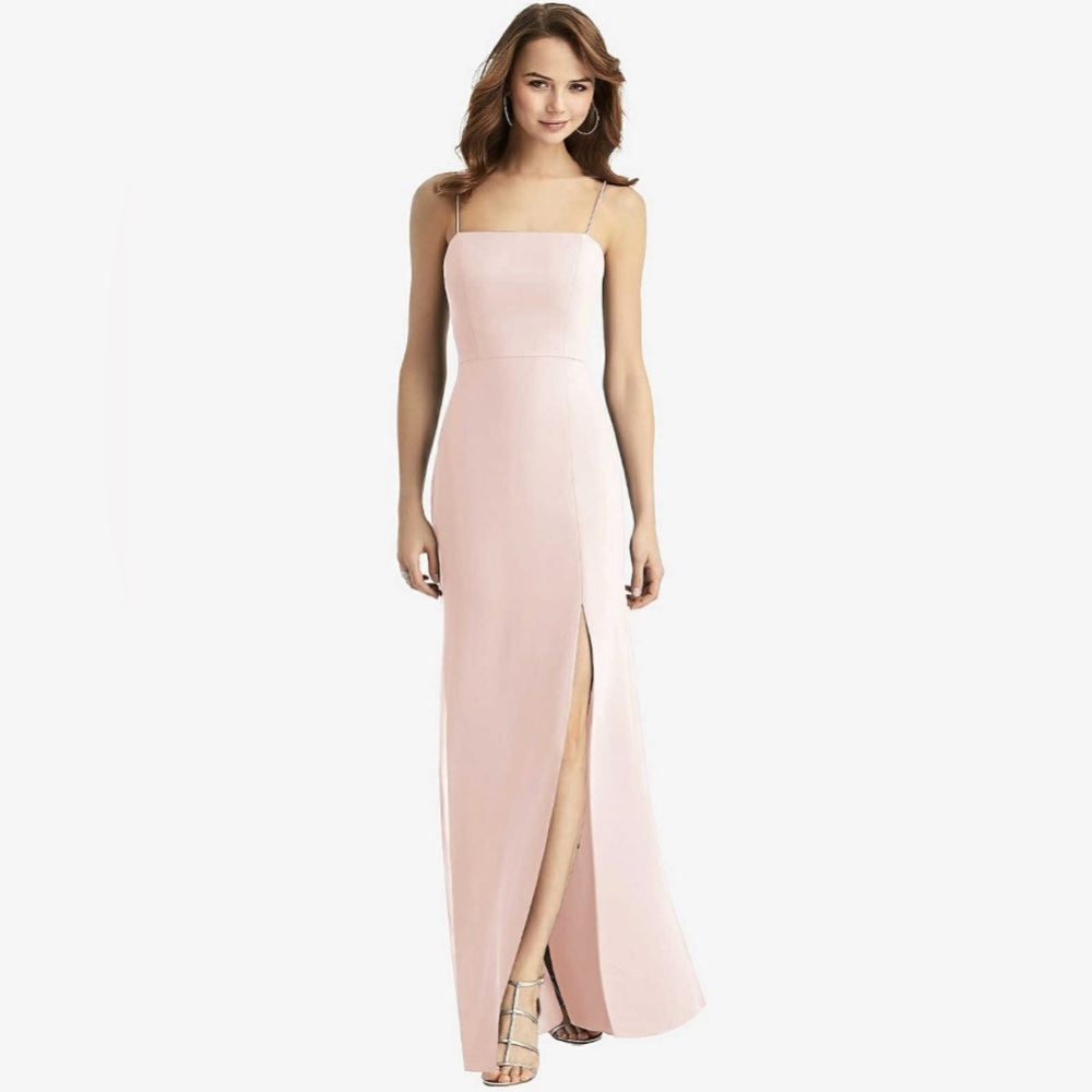 Dessy Tie-Back Cutout Trumpet Gown with Front Slit